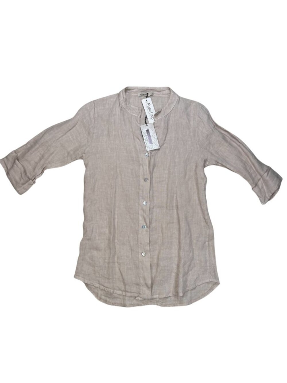 Lungo L’Arno Flax Linen Blouse Large Women Khaki Travel Minimalist Lightweight